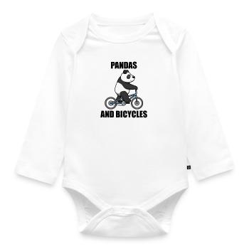 Bicycle and Panda Bears Wildlife Eucalyptus - Organic Longsleeve Baby Bodysuit - white - Front