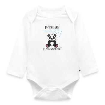 Pandas and Music Notes Clef Musician Funny Panda - Organic Longsleeve Baby Bodysuit - white - Front