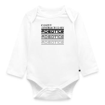 Abgelenkt von Robotik Ironic Sprüchrobo - Baby Bio-Langarm-Body - Weiß - Vorne