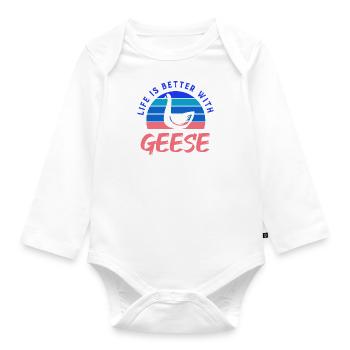 Life With Geese Wildlife Cute Goose Birds - Organic Longsleeve Baby Bodysuit - white - Front