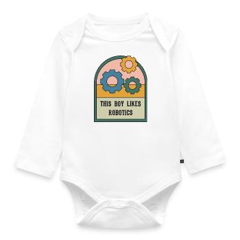 Junge mag Robotik, Ingenieurwesen, Mechaniker - Baby Bio-Langarm-Body - Weiß - Vorne