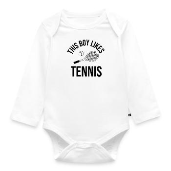 Junge mag Tennisball, Sportplatz, Hobby - Baby Bio-Langarm-Body - Weiß - Vorne