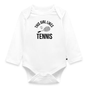 Fille aime le tennis, joueuse de tennis sportive - Body Bébé bio manches longues - blanc - Devant