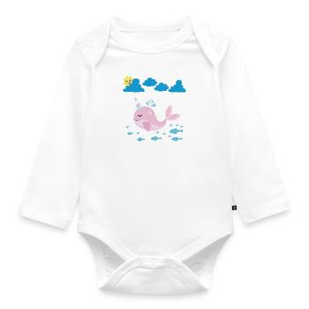 Petit narval, soleil souriant et poisson - Body Bébé bio manches longues - blanc - Devant