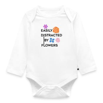 Distracted by Flowers Funny Florist Hobby Gardener - Organic Longsleeve Baby Bodysuit - white - Front