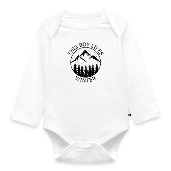 Junge mag Wandern, Wintertage, Berge, Landschaft - Baby Bio-Langarm-Body - Weiß - Vorne