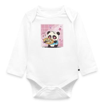 Süßer Kawaii Panda, Der Pizza Isst Anime Manga - Baby Bio-Langarm-Body - Weiß - Vorne