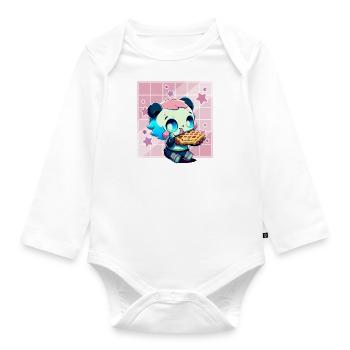 Cute Kawaii Panda Who Eats Waffle Anime Manga - Organic Longsleeve Baby Bodysuit - white - Front