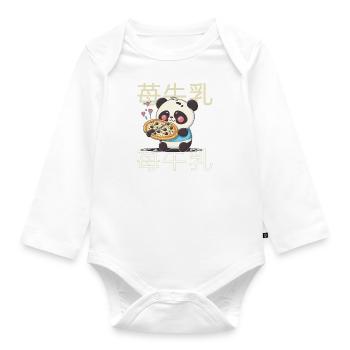 Süßer Kawaii Panda, Der Pizza Isst Anime Manga - Baby Bio-Langarm-Body - Weiß - Vorne