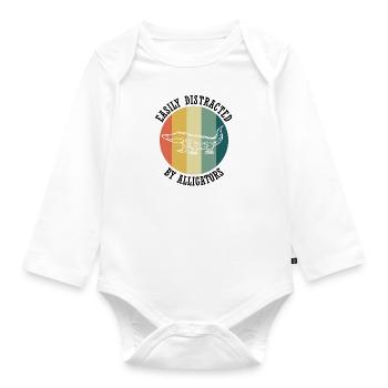 Ablenkt von Alligatoren, Wildtieren, Sumpf, Natur, - Baby Bio-Langarm-Body - Weiß - Vorne