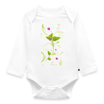 Sprig with pink flowers - Organic Longsleeve Baby Bodysuit - white - Front