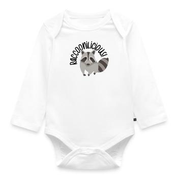 Raccoonilicious Cute Raccoon Wildlife Forest - Organic Longsleeve Baby Bodysuit - white - Front