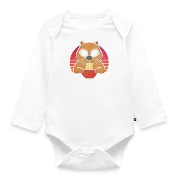 Wombat mangeant des nouilles ramen, mignon - Body Bébé bio manches longues - blanc - Devant