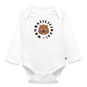 Wombatilicious Ironic Wombat Quote Cute Rodent - Organic Longsleeve Baby Bodysuit - white - Front
