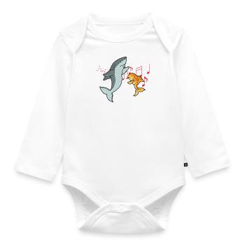 Sea Animals Dancing Goldfish Shark Music Notes - Organic Longsleeve Baby Bodysuit - white - Front