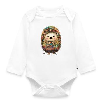 Igel mit Herz und Blumen Valentinstag Liebe Tier - Baby Bio-Langarm-Body - Weiß - Vorne