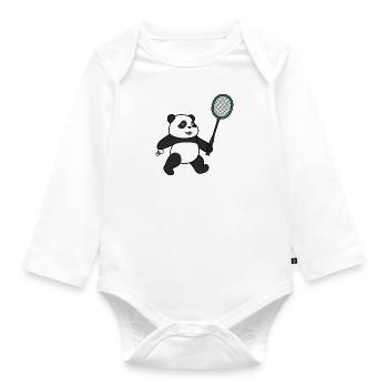 Panda Playing Badminton Ironic Sports Animal - Organic Longsleeve Baby Bodysuit - white - Front