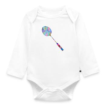 Badmintonspieler, Schläger, Federball, Hobbysport - Baby Bio-Langarm-Body - Weiß - Vorne