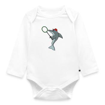 Dolphin Playing Badminton Ironic Sports Animal - Organic Longsleeve Baby Bodysuit - white - Front