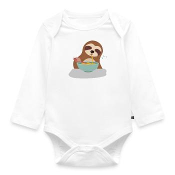 Cute Sloth Falls Asleep Eating Lazy Tired Monday - Organic Longsleeve Baby Bodysuit - white - Front
