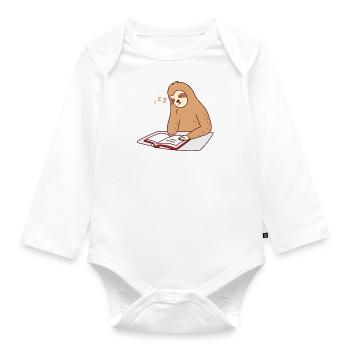 Sloth Books Reading Sleeping Tired Lazy Rodent - Organic Longsleeve Baby Bodysuit - white - Front