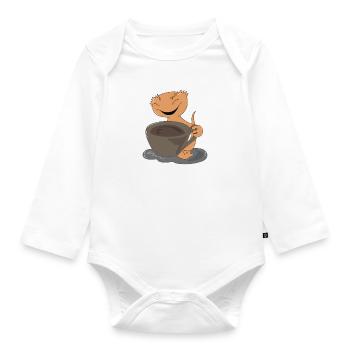 Crested Gecko Coffee Cute Lizard Lazy Office - Body Bébé bio manches longues - blanc - Devant