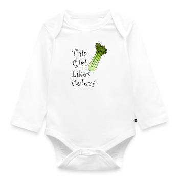 Mädchen mag Sellerie und Lauch Lustiges Sprichwort - Baby Bio-Langarm-Body - Weiß - Vorne