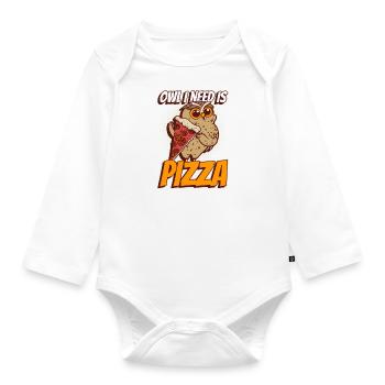 Owl I Need Pizza Funny Hobby Chef Wildlife Owls - Organic Longsleeve Baby Bodysuit - white - Front