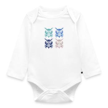 Nature : hibou, faune, forêt, animaux, art, hibou - Body Bébé bio manches longues - blanc - Devant