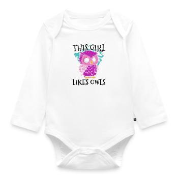 Girl Likes Owls Cute Wildlife Animal Forest Nature - Organic Longsleeve Baby Bodysuit - white - Front
