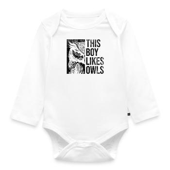 Un garçon aime les hiboux, la faune, la nature, - Body Bébé bio manches longues - blanc - Devant