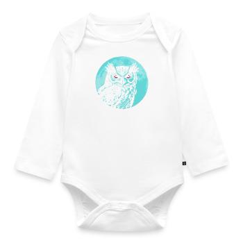 Süße Eule, Mond, Natur, Wildtiere, Waldtiere - Baby Bio-Langarm-Body - Weiß - Vorne