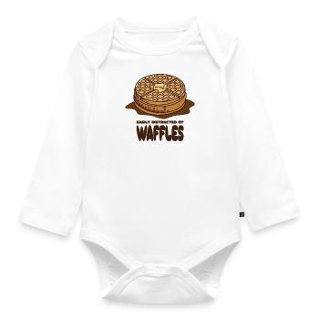 Vom Essen von Waffeln abgelenkt, Pfannkuchen, - Baby Bio-Langarm-Body - Weiß - Vorne
