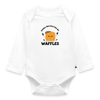 Ablenkt von Waffeln, Pfannkuchen, Essen und Essen - Baby Bio-Langarm-Body - Weiß - Vorne