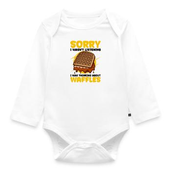 Waffle Eating Ironic Quote Thinking About Waffles - Organic Longsleeve Baby Bodysuit - white - Front
