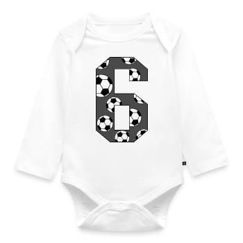 6 Geburtstag Fußball grau - Baby Bio-Langarm-Body - Weiß - Vorne