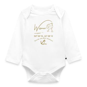 Wismar-Möwe-Anker-Ostsee-Koordinaten-Hansestadt - Baby Bio-Langarm-Body - Weiß - Vorne