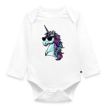 Cool Einhorn Portrait - Einhorn mit Sonnenbrille - Baby Bio-Langarm-Body - Weiß - Vorne