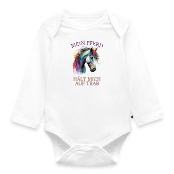 Mein Pferd hält mich auf Trab - Baby Bio-Langarm-Body - Weiß - Vorne