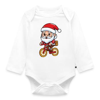 Père Noël vélo Noël - Body Bébé bio manches longues - blanc - Devant