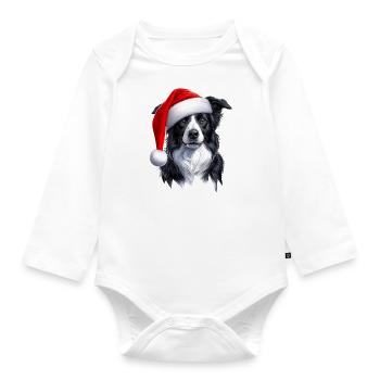 Border Collie Santa Clause - Organic Longsleeve Baby Bodysuit - white - Front