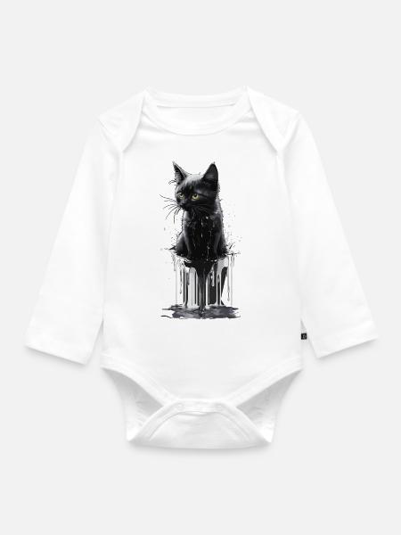 Cat Silver - Baby Bio-Langarm-Body - Weiß