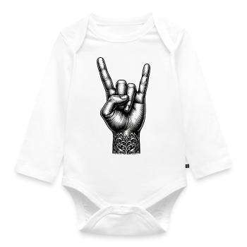Rock on Hand mit Devils Horns - Baby Bio-Langarm-Body - Weiß - Vorne