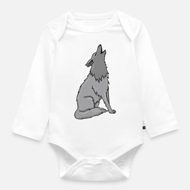 Loup - Body Bébé bio manches longues - blanc