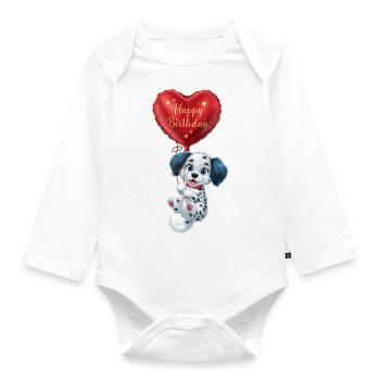 Happy birthday , chien mignon et coeur rouge - Body Bébé bio manches longues - blanc - Devant