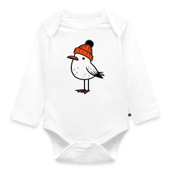 Nordsee Hafen Moin Möwe Vogel Mütze Beanie orange - Baby Bio-Langarm-Body - Weiß - Vorne
