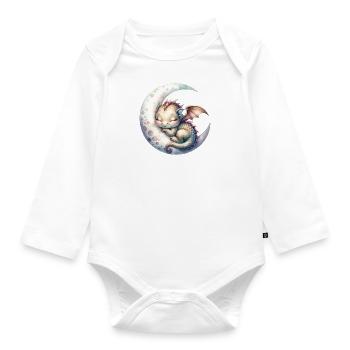 Cute baby dragon sleeping on a moon - Organic Longsleeve Baby Bodysuit - white - Front