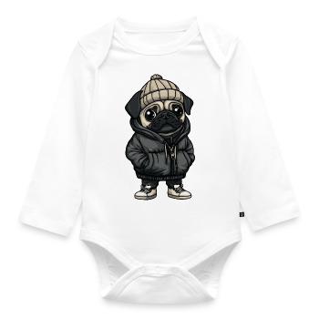 Pug Dog Cartoon - Organic Longsleeve Baby Bodysuit - white - Front