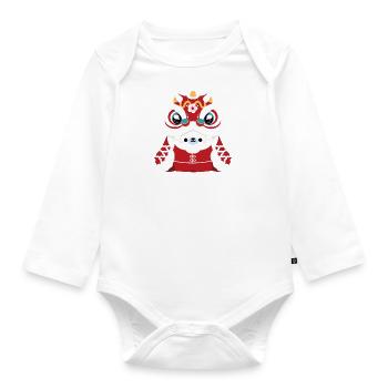 Chinese New Year - Lion Dance Polar Bear - Organic Longsleeve Baby Bodysuit - white - Front