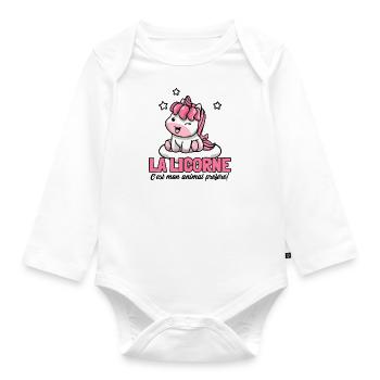La licorne c'est mon animal préféré. - Body Bébé bio manches longues - blanc - Devant